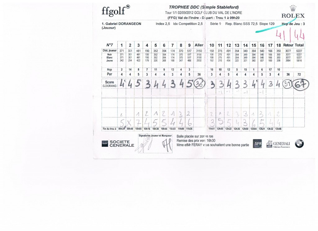 67 - moins 5 - La carte de Gabriel - le 01 / 09 /2012 - Compétition DDC